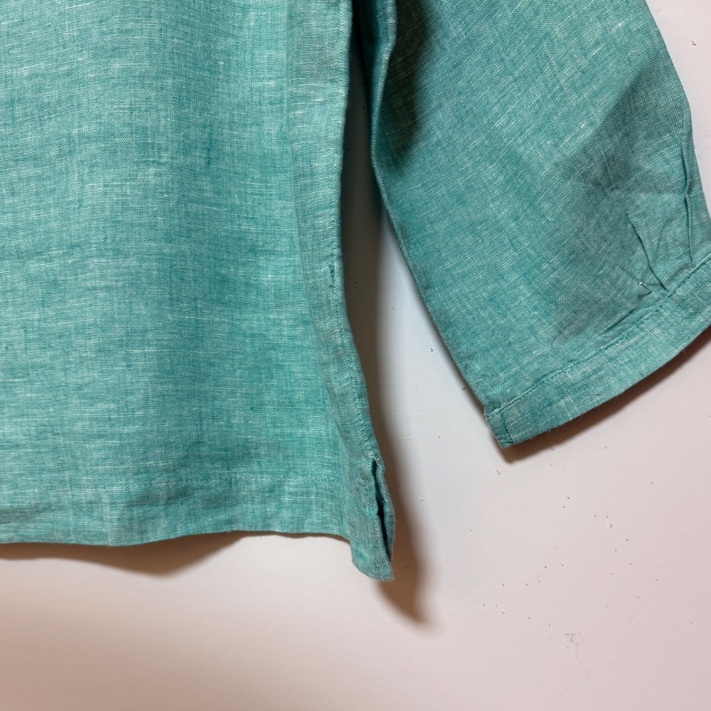 Martha Stewart 100% Linen Top Teal Women M Lagenlook Summer Vacation Resort - Picture 7 of 9